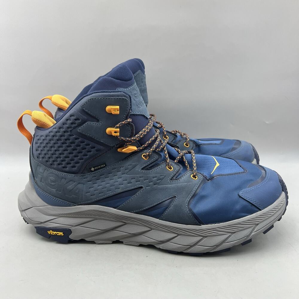 Hoka One One Anacapa Mid GTX Boots Men Size 14 Blue Gore-Tex Vibram Hiking Shoes